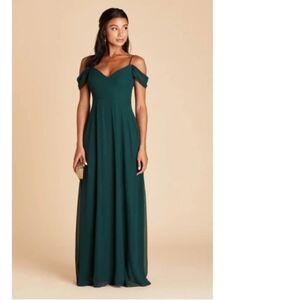 Birdy Grey Devin Chiffon Bridesmaid Gown Floor Length In Emerald NWT XS